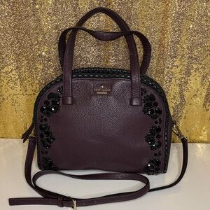 Kate Spade Anderson Way Reiley embellished satchel in deep plum pebbled leather
